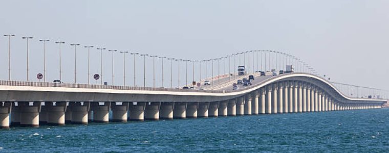 King Fahd Causeway which connects Saudi Arabia and Bahrain. Manama, Kingdom of Bahrain, Middle East